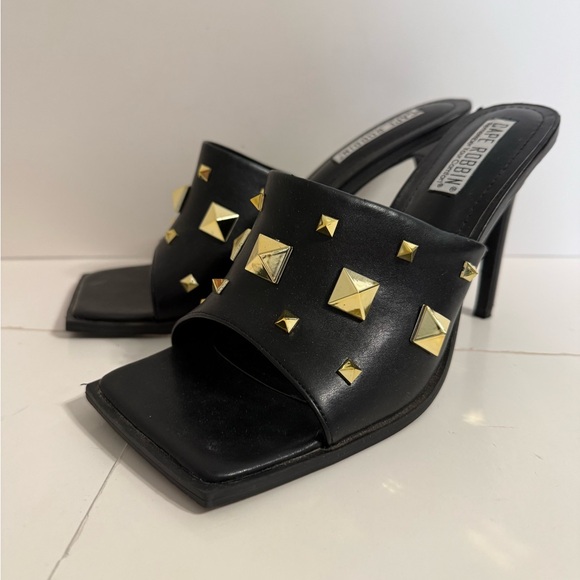 Cape Robbin Black Gold Funky Spike Embellishment Square Toe High Heels Size 9 - Picture 2 of 8